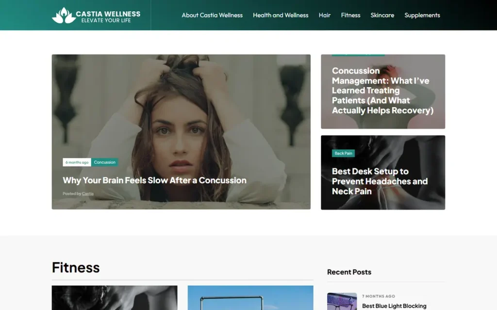 Castia Wellness website homepage