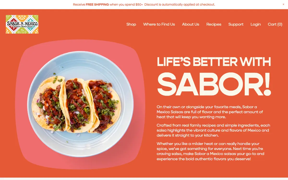 Sabor a México Salsa website homepage