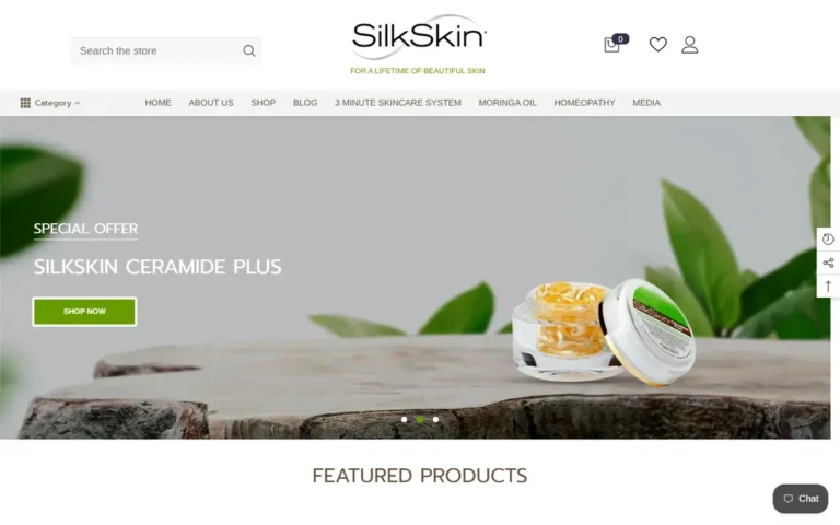 Silkskin website homepage