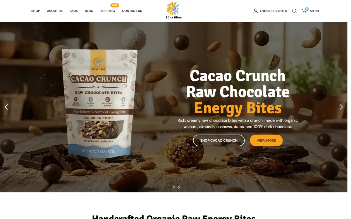 Suna Bites website homepage